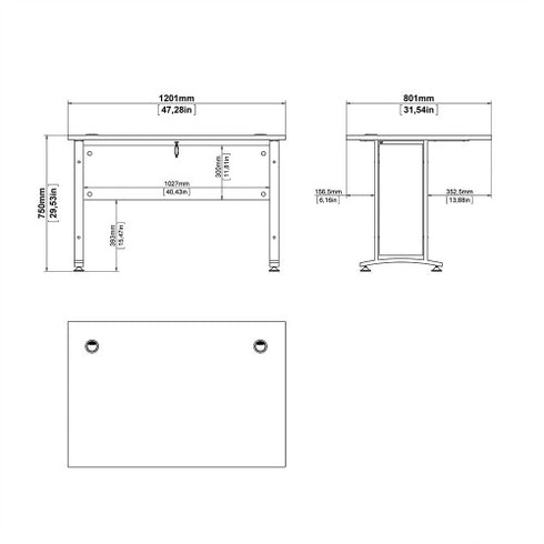 Prima Desk 120 cm in White with White legs